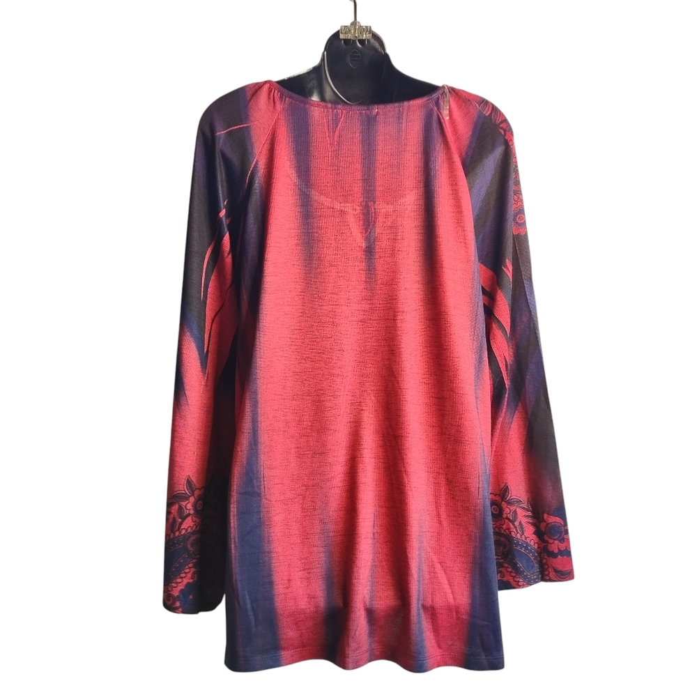 energe world wear Women’s Tunic Thin Sweater Beaded Tassel Red/Black Size 2X - Picture 2 of 7